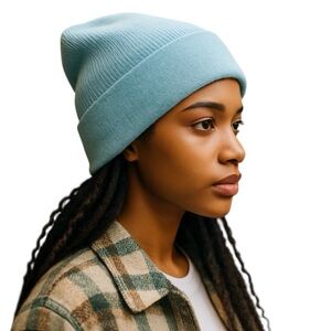 Nordstrom Rack Ribbed Knit Beanie NWT Light Blue Waffle Knit Cuff